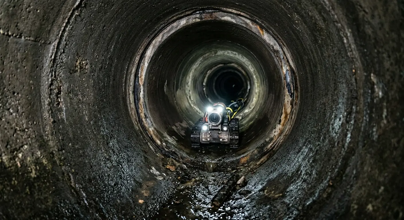 Robotic sewer camera inspecting pipe interior for Sewer Line Cleaning in Hainesport